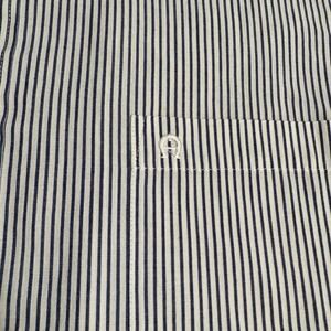 Vtg 90s Etienne Aigner Blue White Striped Dress Shirt 17 34/35 Tailored Thailand